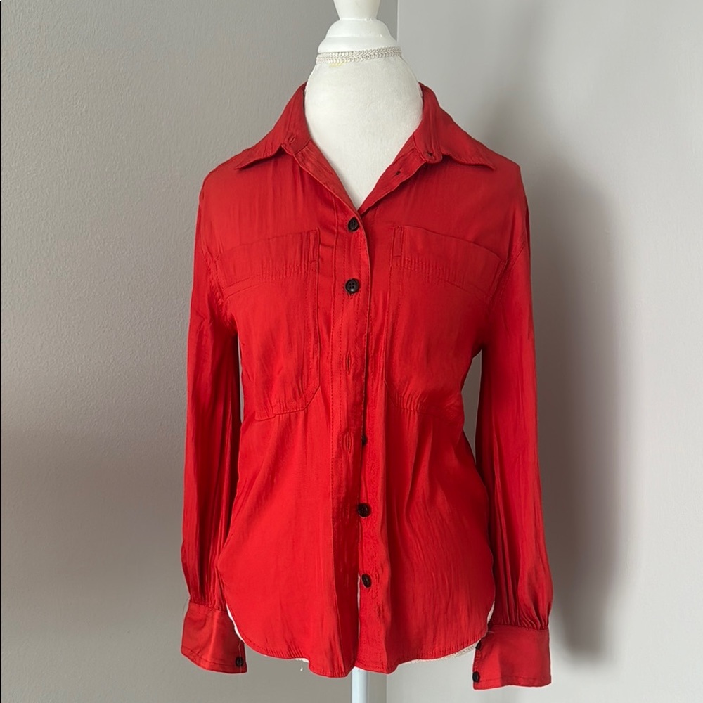 Banana Republic Red Button Down Shirt Fitted Notched Collar
